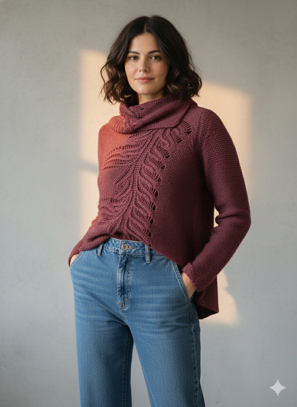 Anthropologie Moth Statement Knit cowl neck burgundy boho Sweater italy sz -M